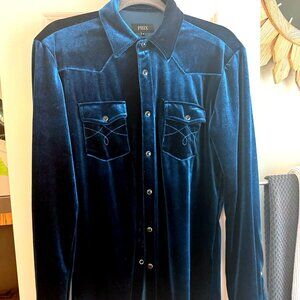 Blue Velvet Western Shirt | 70s Style | Medium